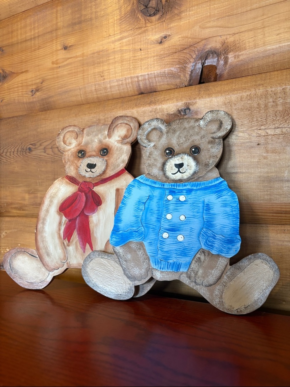 1990’s Hand-painted Wooden 8” Bears